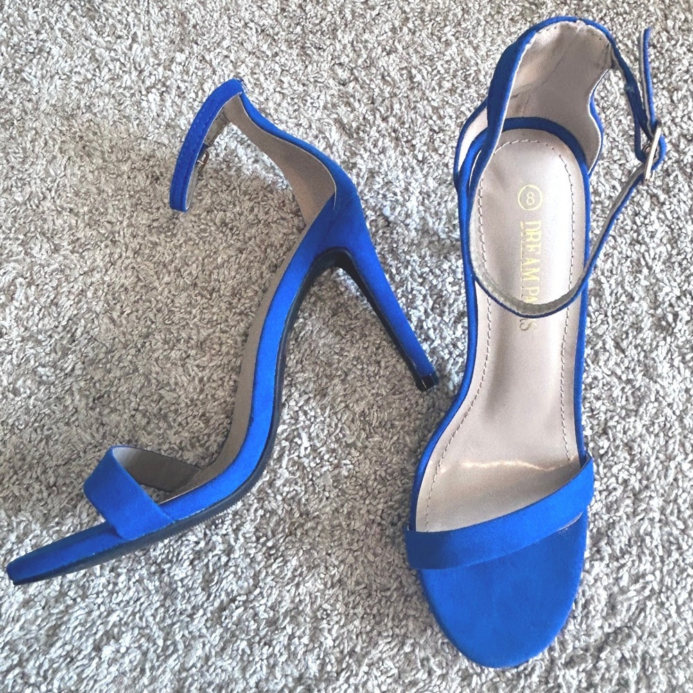 DREAM PAIRS KARRIE Royal‎ Blue Ankle Strap High Heel Stiletto Sandals SZ 8 - Picture 2 of 11